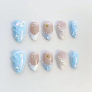 Blue and White Floral nails